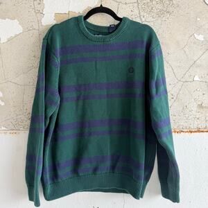 Vtg Chaps Sweater Striped Knit Green Blue Crewneck Mens XL Preppy Americana 90s